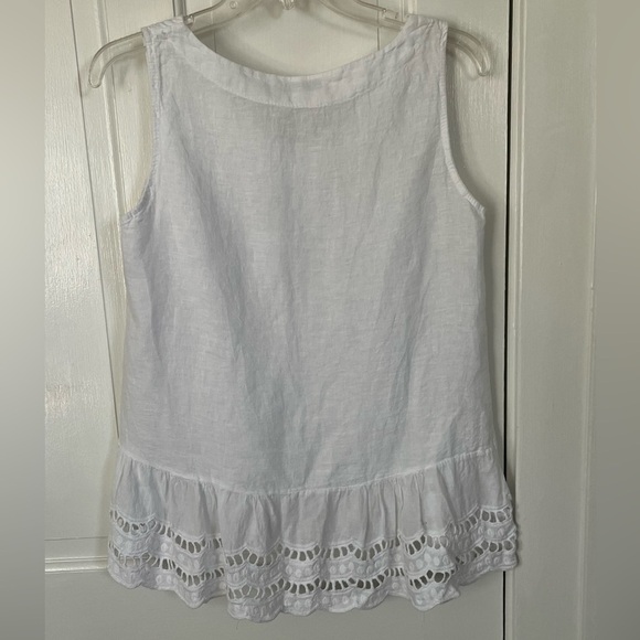 Valentina Naldi 100% Linen White Ruffled Eyelet Sleeveless Blouse Top Size Small - Picture 3 of 9